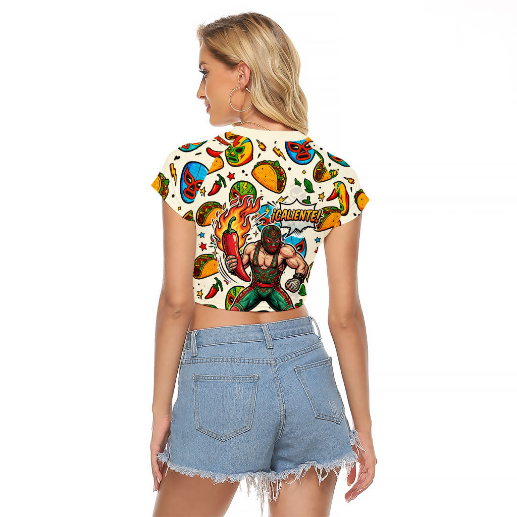 Cinco De Mayo Raglan Cropped T Shirt Lucha Libre Wrestler - Pop Art Comic Style Mexican Fiesta Taco