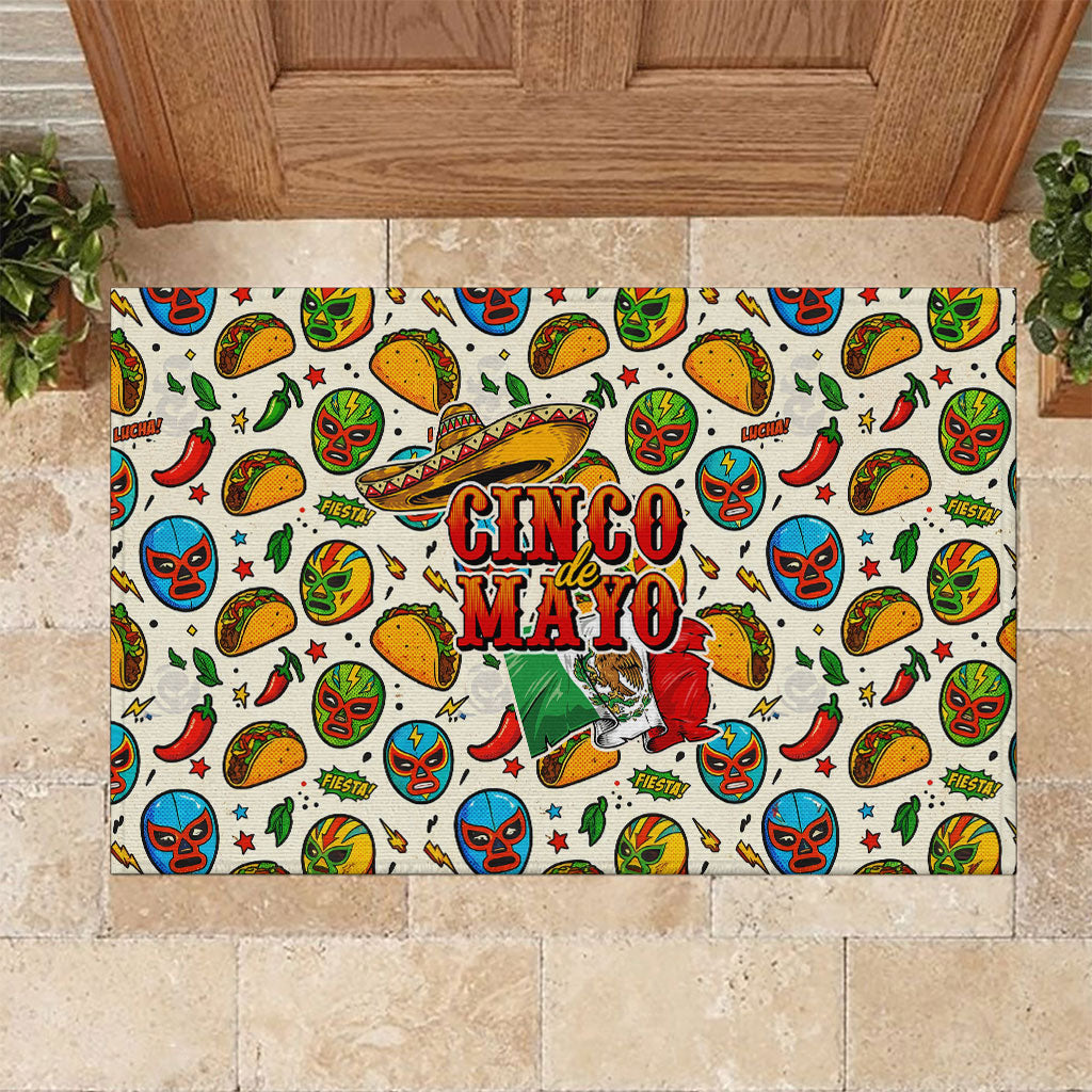 Cinco De Mayo Rubber Doormat Lucha Libre Wrestler - Pop Art Comic Style Mexican Fiesta Taco