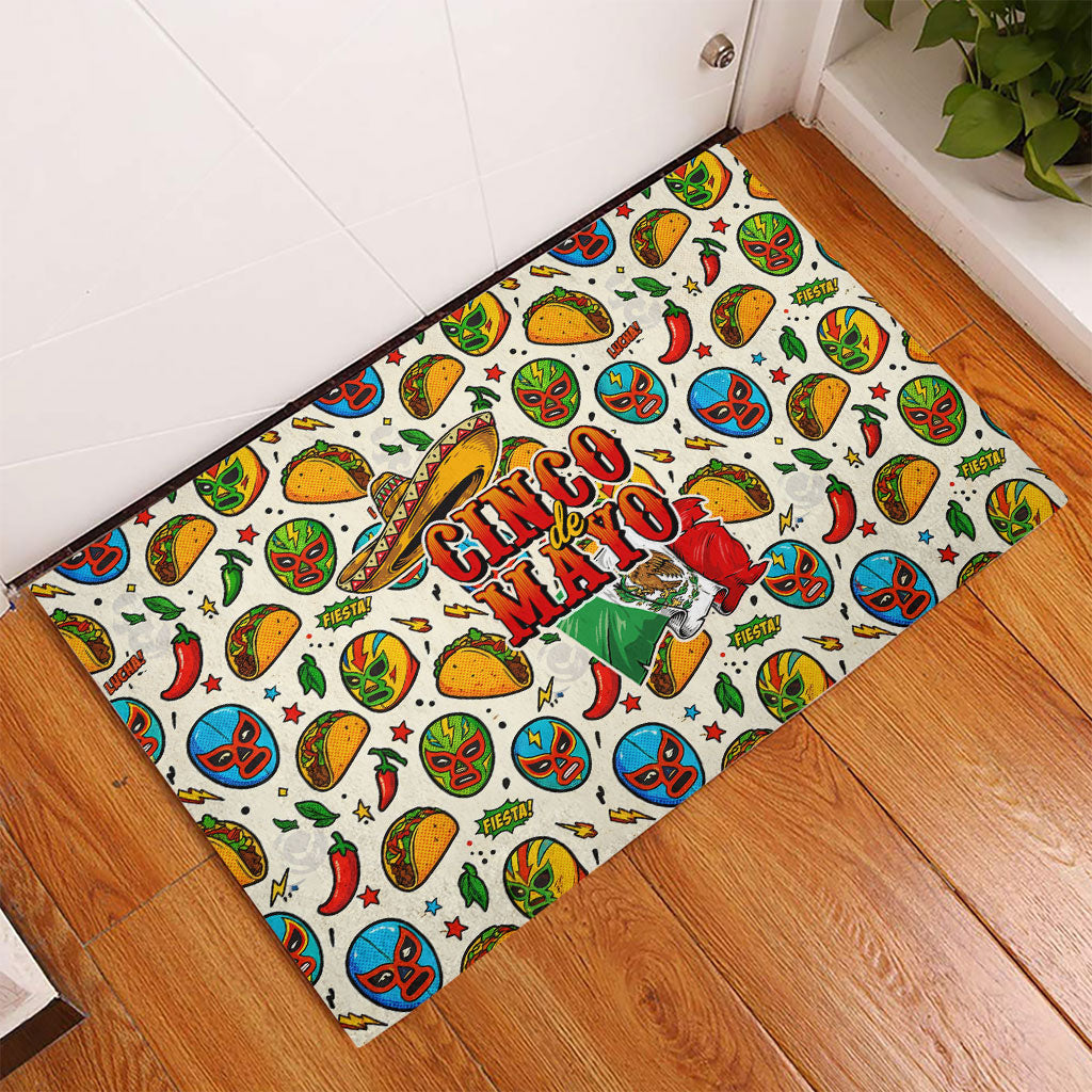 Cinco De Mayo Rubber Doormat Lucha Libre Wrestler - Pop Art Comic Style Mexican Fiesta Taco