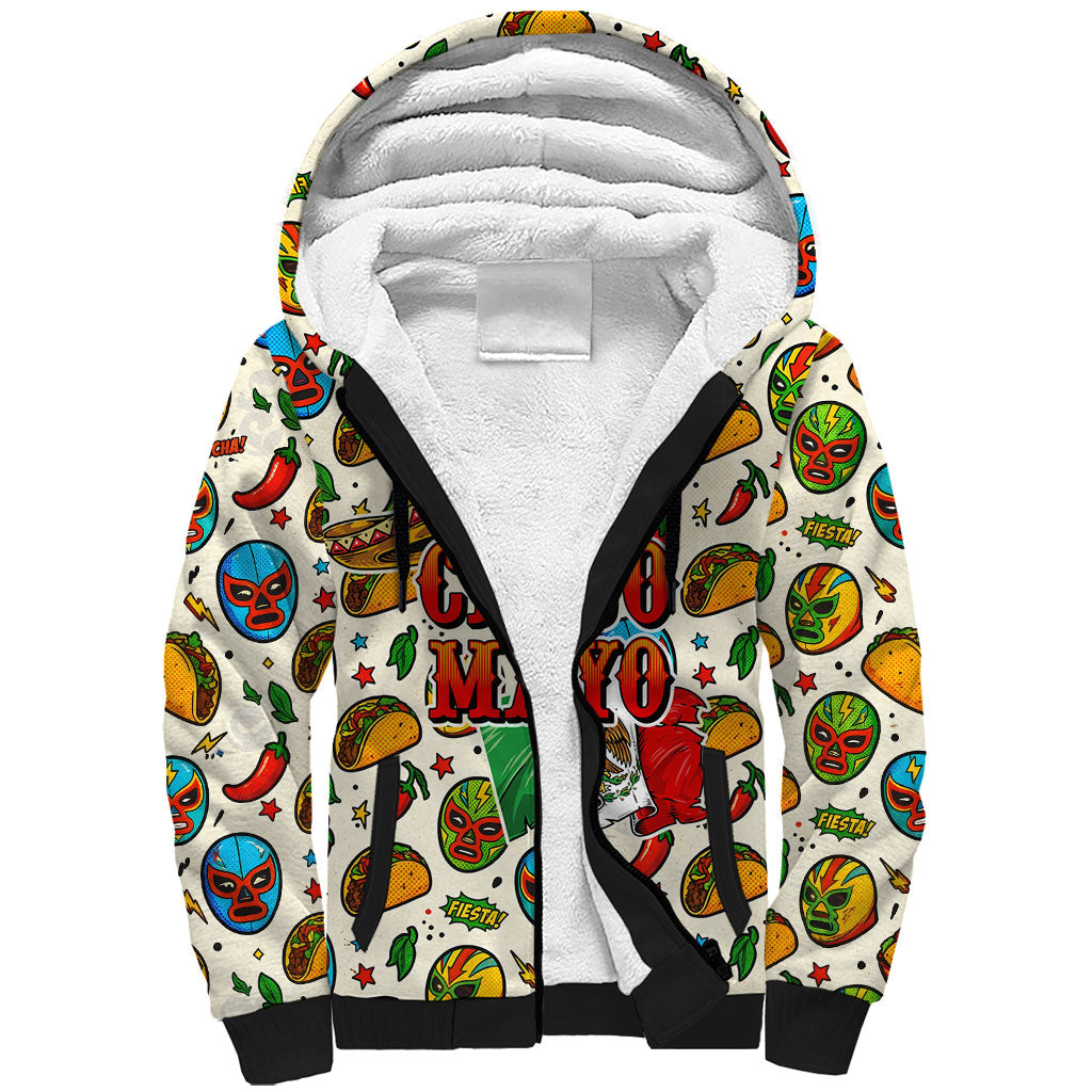 Cinco De Mayo Sherpa Hoodie Lucha Libre Wrestler - Pop Art Comic Style Mexican Fiesta Taco