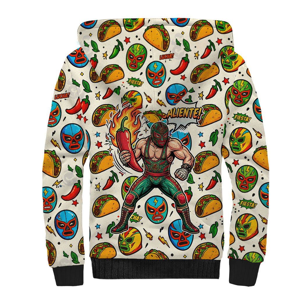 Cinco De Mayo Sherpa Hoodie Lucha Libre Wrestler - Pop Art Comic Style Mexican Fiesta Taco