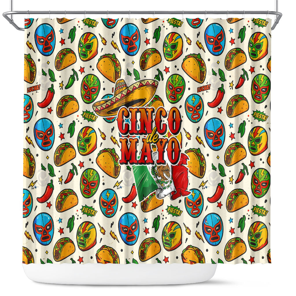 Cinco De Mayo Shower Curtain Lucha Libre Wrestler - Pop Art Comic Style Mexican Fiesta Taco
