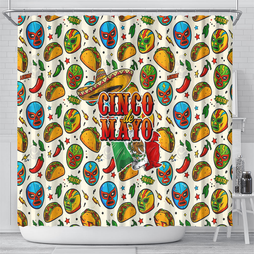 Cinco De Mayo Shower Curtain Lucha Libre Wrestler - Pop Art Comic Style Mexican Fiesta Taco