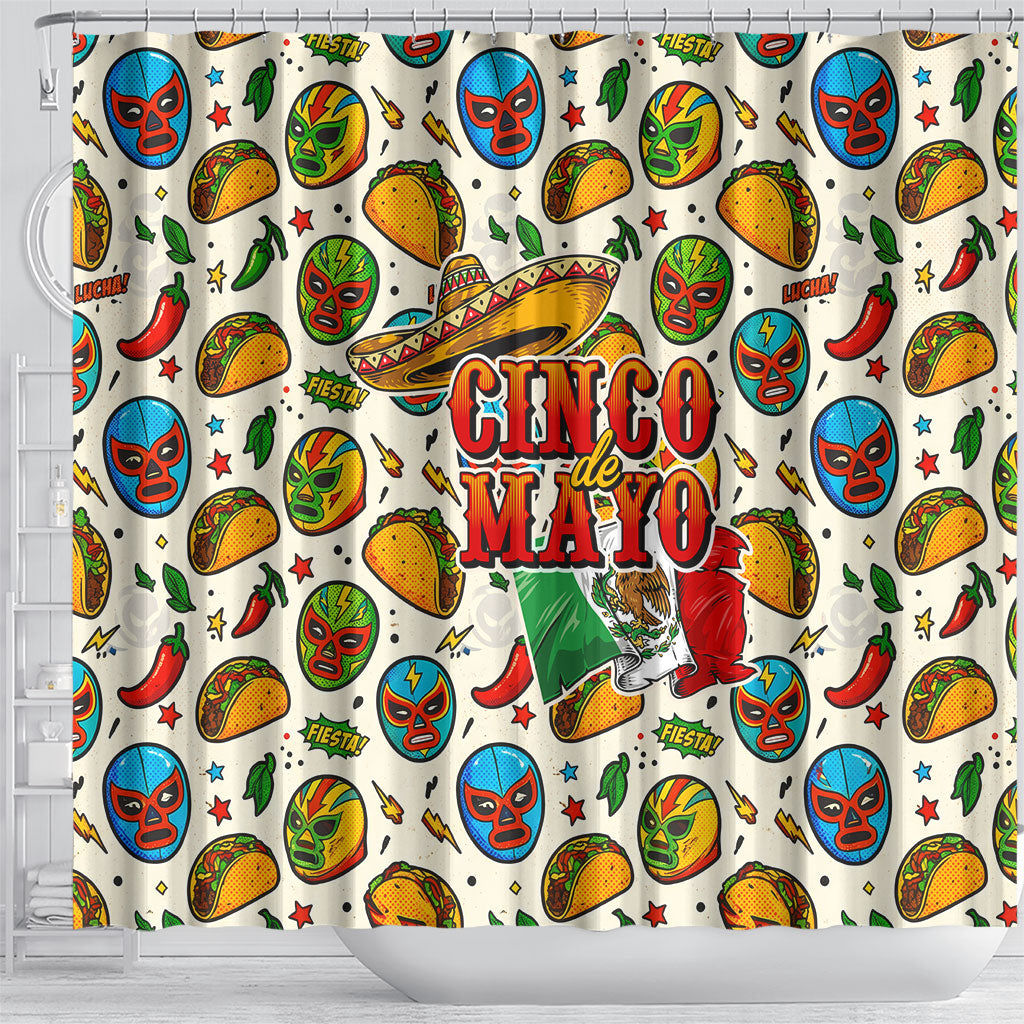 Cinco De Mayo Shower Curtain Lucha Libre Wrestler - Pop Art Comic Style Mexican Fiesta Taco