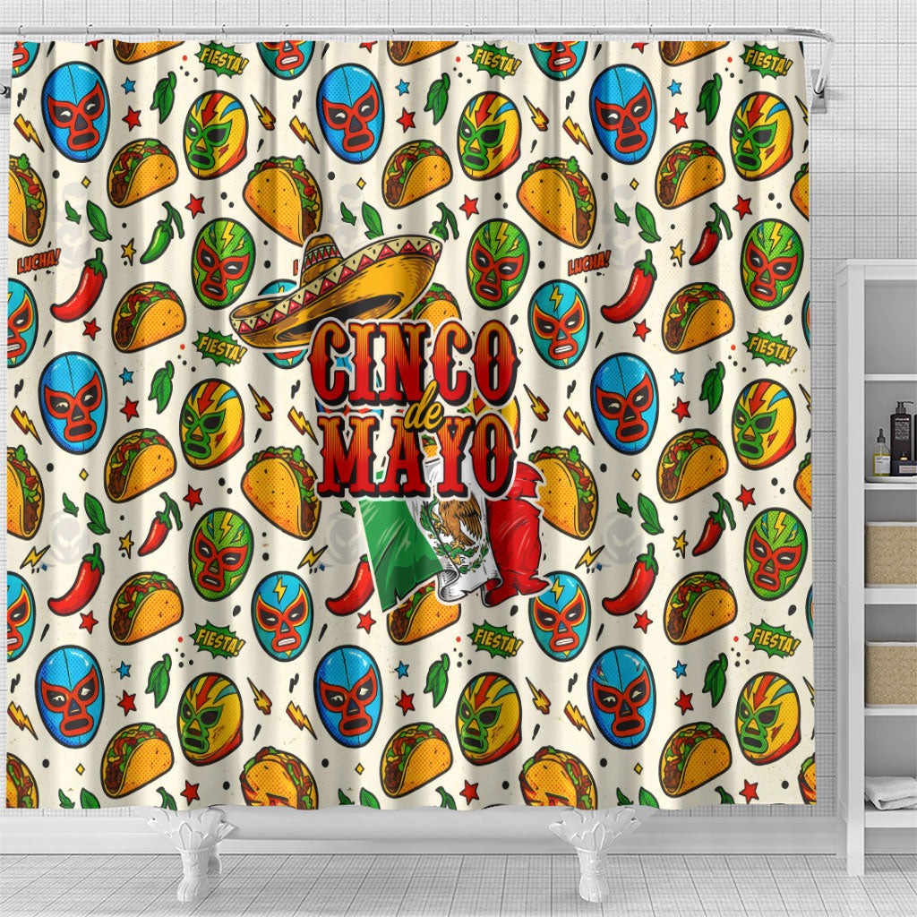 Cinco De Mayo Shower Curtain Lucha Libre Wrestler - Pop Art Comic Style Mexican Fiesta Taco