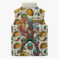 Cinco De Mayo Sleeveless Puffer Jacket Lucha Libre Wrestler - Pop Art Comic Style Mexican Fiesta Taco