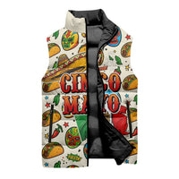 Cinco De Mayo Sleeveless Puffer Jacket Lucha Libre Wrestler - Pop Art Comic Style Mexican Fiesta Taco