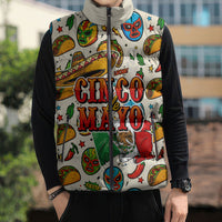 Cinco De Mayo Sleeveless Puffer Jacket Lucha Libre Wrestler - Pop Art Comic Style Mexican Fiesta Taco