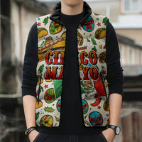 Cinco De Mayo Sleeveless Puffer Jacket Lucha Libre Wrestler - Pop Art Comic Style Mexican Fiesta Taco