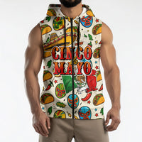 Cinco De Mayo Sleeveless Zip Hoodie Lucha Libre Wrestler - Pop Art Comic Style Mexican Fiesta Taco
