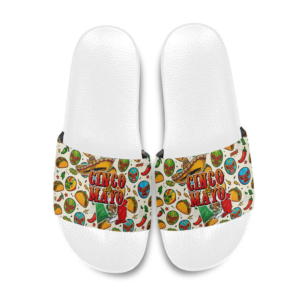 Cinco De Mayo Slide Sandals Lucha Libre Wrestler - Pop Art Comic Style Mexican Fiesta Taco