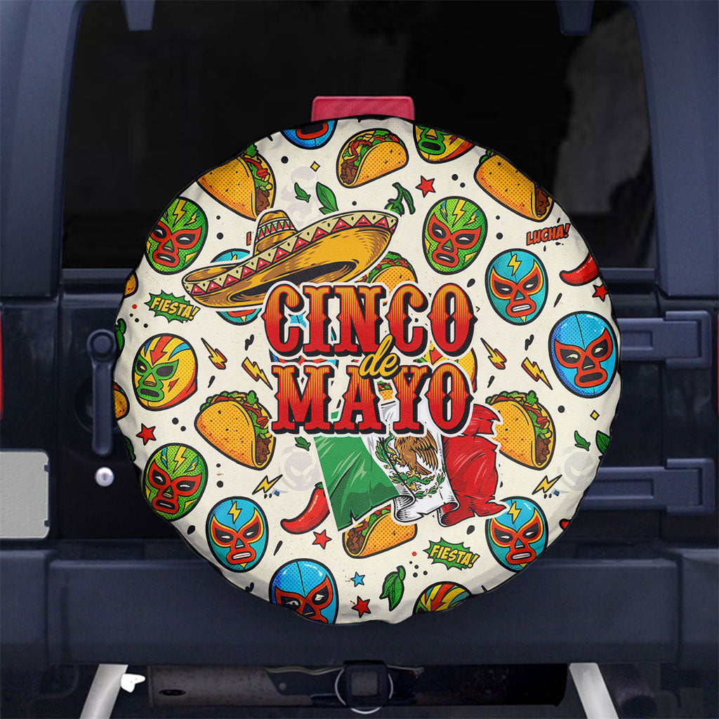 Cinco De Mayo Spare Tire Cover Lucha Libre Wrestler - Pop Art Comic Style Mexican Fiesta Taco