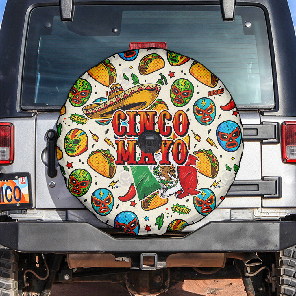 Cinco De Mayo Spare Tire Cover Lucha Libre Wrestler - Pop Art Comic Style Mexican Fiesta Taco