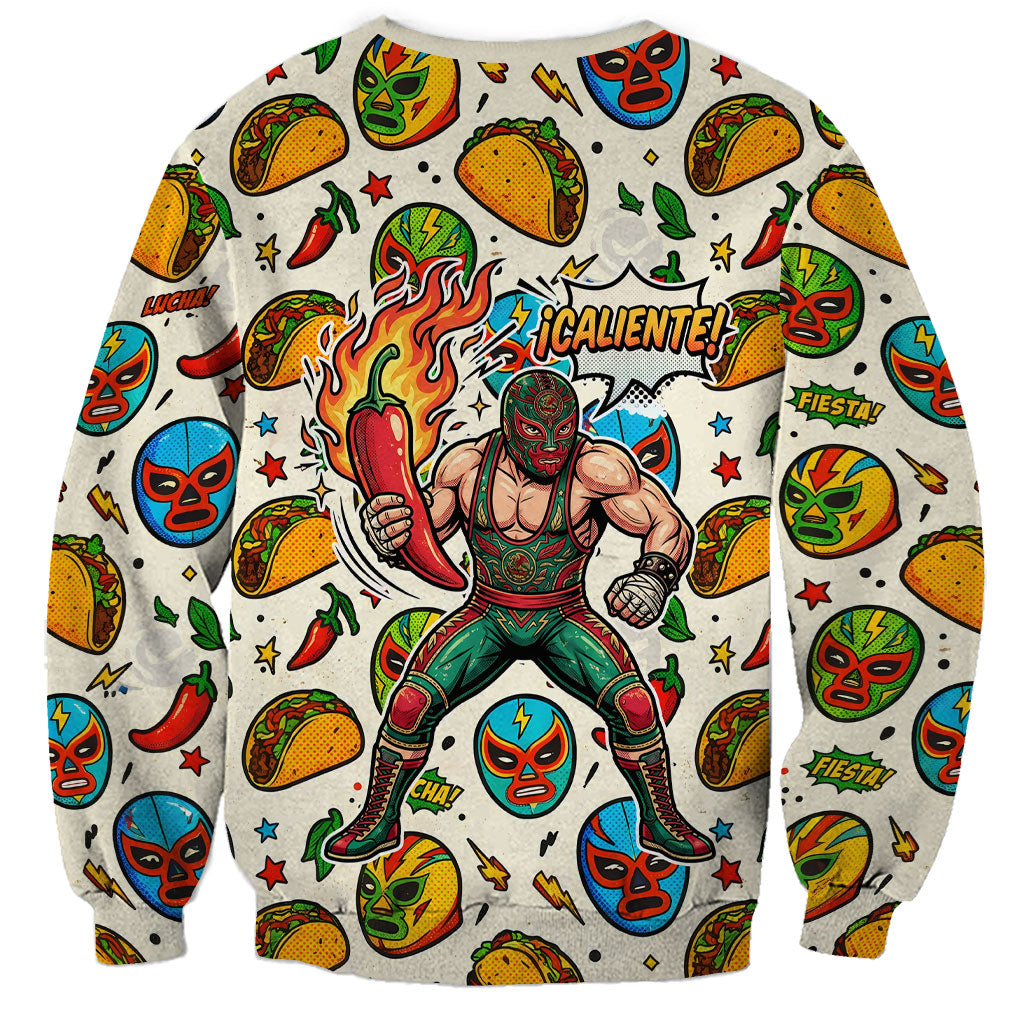 Cinco De Mayo Sweatshirt Lucha Libre Wrestler - Pop Art Comic Style Mexican Fiesta Taco