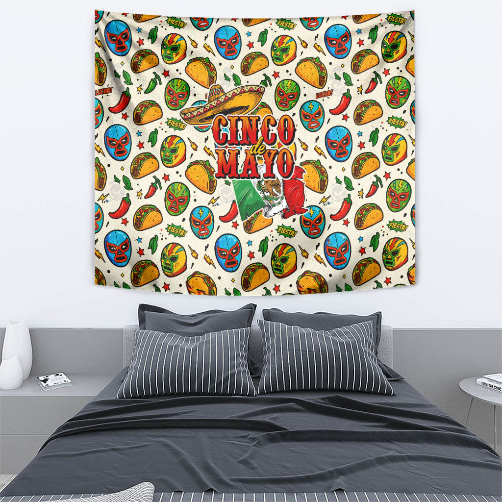 Cinco De Mayo Tapestry Lucha Libre Wrestler - Pop Art Comic Style Mexican Fiesta Taco