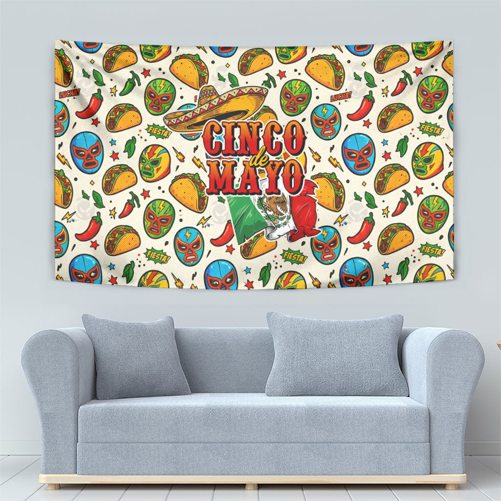 Cinco De Mayo Tapestry Lucha Libre Wrestler - Pop Art Comic Style Mexican Fiesta Taco