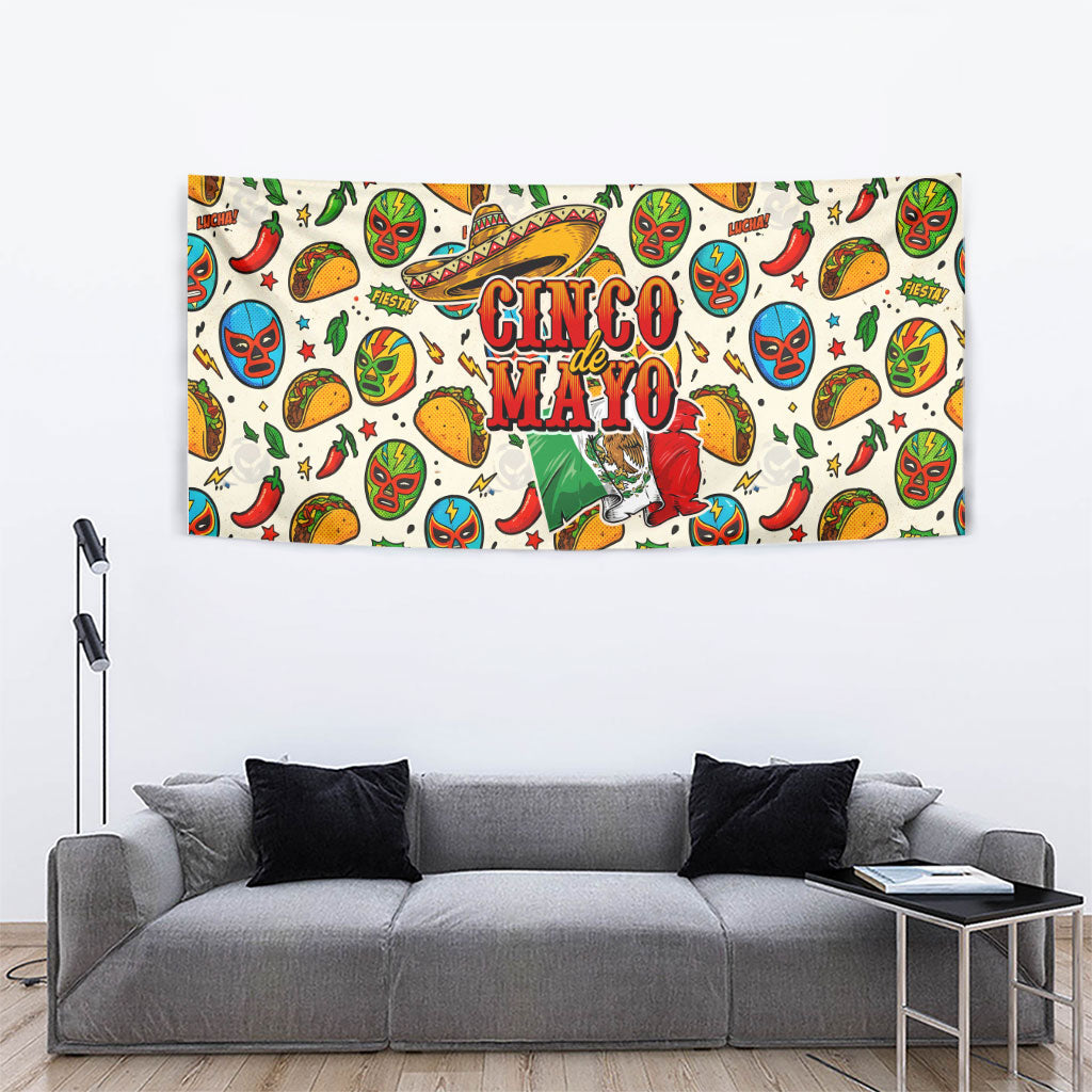 Cinco De Mayo Tapestry Lucha Libre Wrestler - Pop Art Comic Style Mexican Fiesta Taco