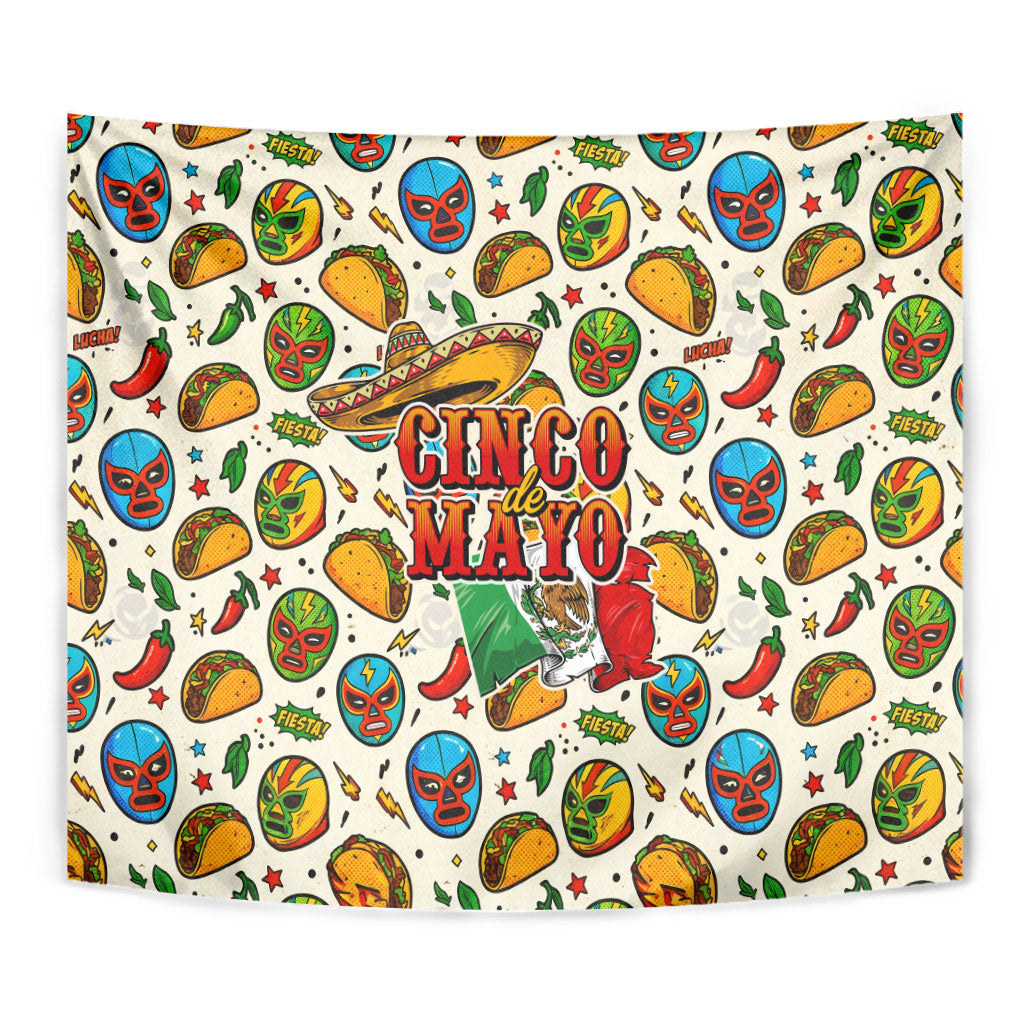 Cinco De Mayo Tapestry Lucha Libre Wrestler - Pop Art Comic Style Mexican Fiesta Taco