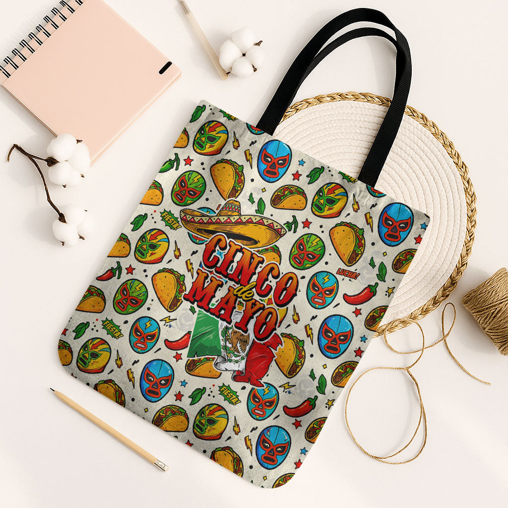 Cinco De Mayo Tote Bag Lucha Libre Wrestler - Pop Art Comic Style Mexican Fiesta Taco