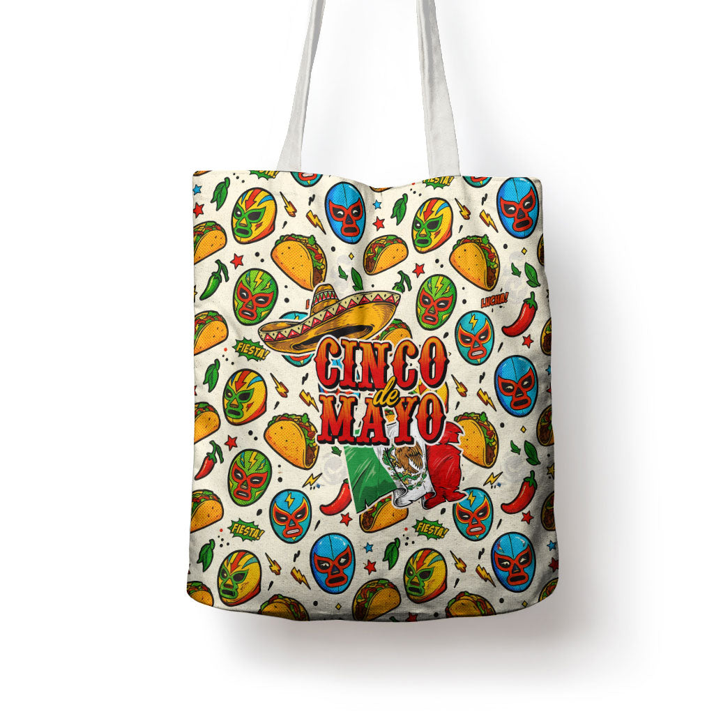 Cinco De Mayo Tote Bag Lucha Libre Wrestler - Pop Art Comic Style Mexican Fiesta Taco