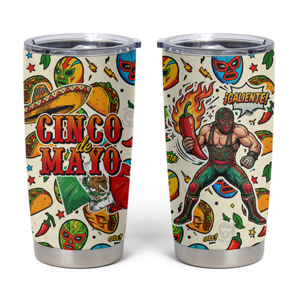 Cinco De Mayo Tumbler Cup Lucha Libre Wrestler - Pop Art Comic Style Mexican Fiesta Taco