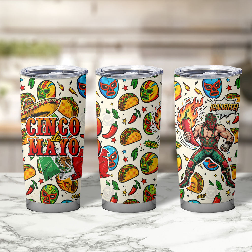 Cinco De Mayo Tumbler Cup Lucha Libre Wrestler - Pop Art Comic Style Mexican Fiesta Taco