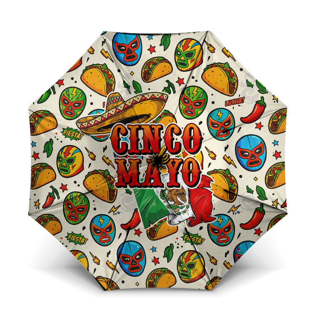 Cinco De Mayo Umbrella Lucha Libre Wrestler - Pop Art Comic Style Mexican Fiesta Taco
