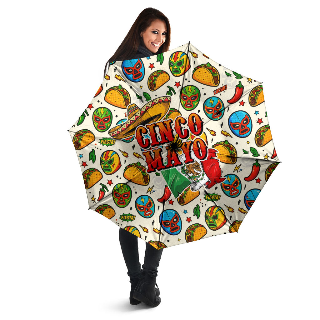 Cinco De Mayo Umbrella Lucha Libre Wrestler - Pop Art Comic Style Mexican Fiesta Taco