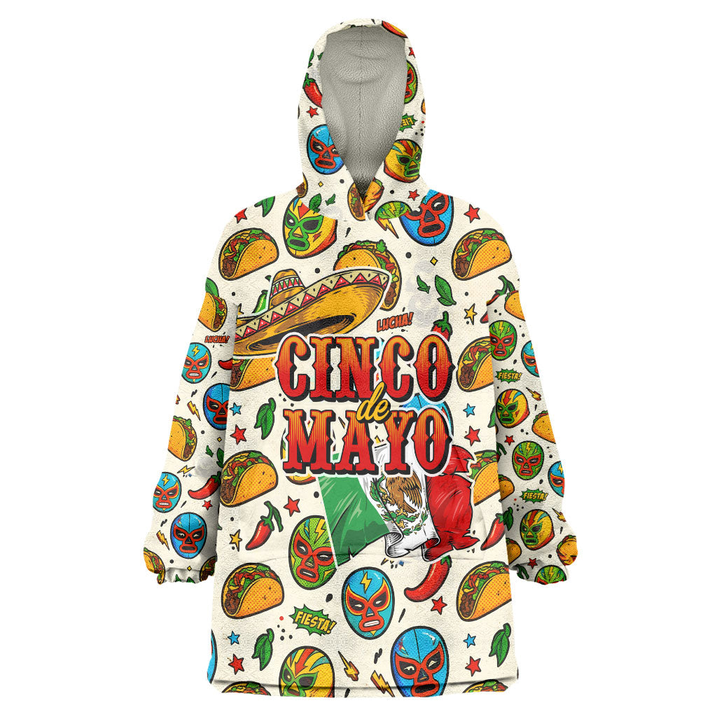 Cinco De Mayo Wearable Blanket Hoodie Lucha Libre Wrestler - Pop Art Comic Style Mexican Fiesta Taco