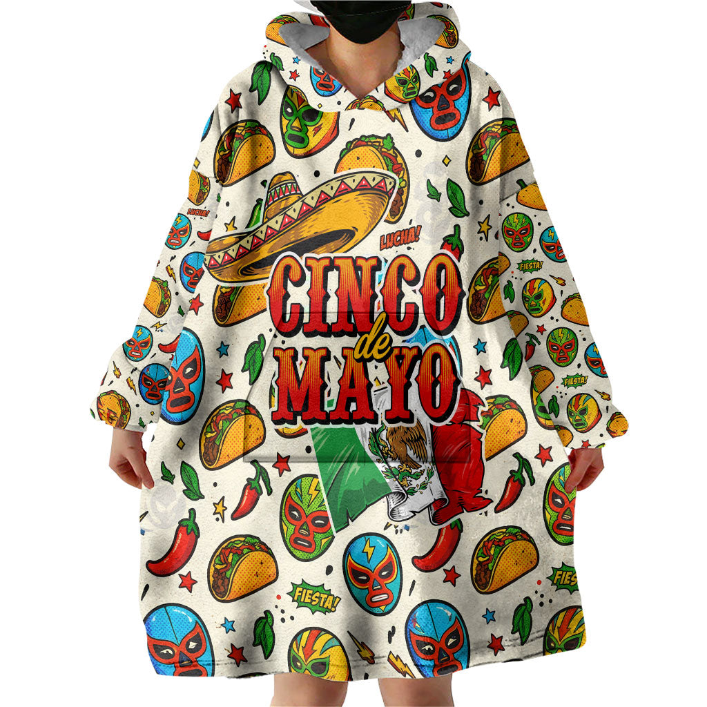 Cinco De Mayo Wearable Blanket Hoodie Lucha Libre Wrestler - Pop Art Comic Style Mexican Fiesta Taco