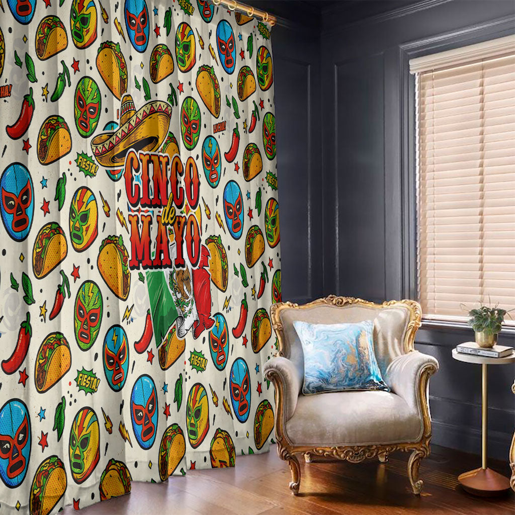 Cinco De Mayo Window Curtain Lucha Libre Wrestler - Pop Art Comic Style Mexican Fiesta Taco