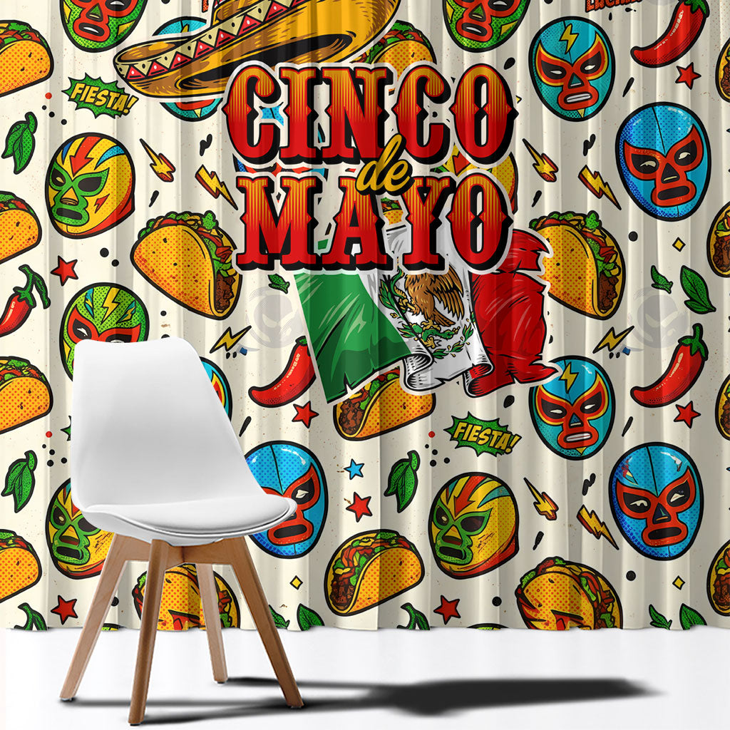 Cinco De Mayo Window Curtain Lucha Libre Wrestler - Pop Art Comic Style Mexican Fiesta Taco