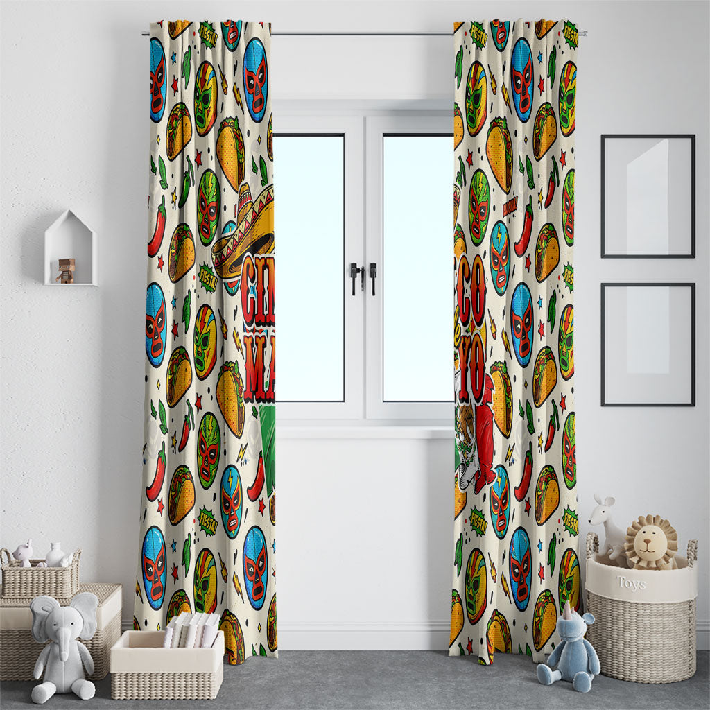 Cinco De Mayo Window Curtain Lucha Libre Wrestler - Pop Art Comic Style Mexican Fiesta Taco