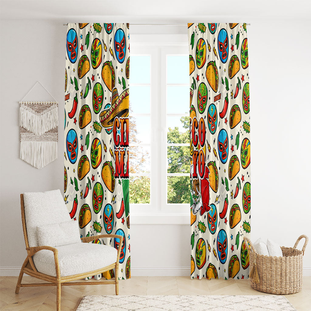 Cinco De Mayo Window Curtain Lucha Libre Wrestler - Pop Art Comic Style Mexican Fiesta Taco