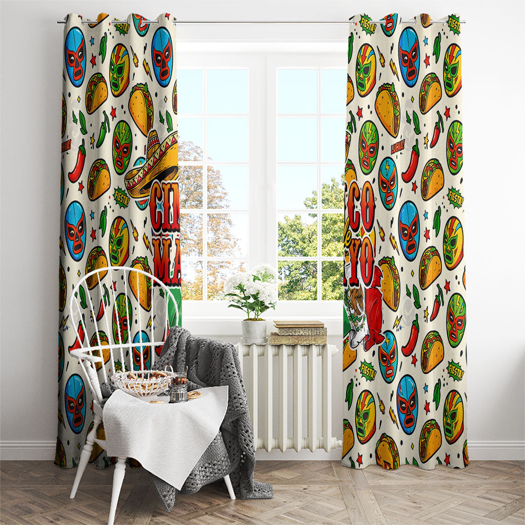 Cinco De Mayo Window Curtain Lucha Libre Wrestler - Pop Art Comic Style Mexican Fiesta Taco