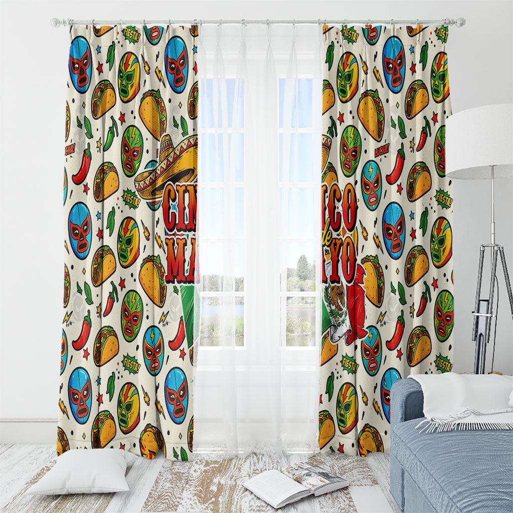 Cinco De Mayo Window Curtain Lucha Libre Wrestler - Pop Art Comic Style Mexican Fiesta Taco