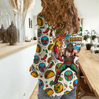 Cinco De Mayo Women Casual Shirt Lucha Libre Wrestler - Pop Art Comic Style Mexican Fiesta Taco