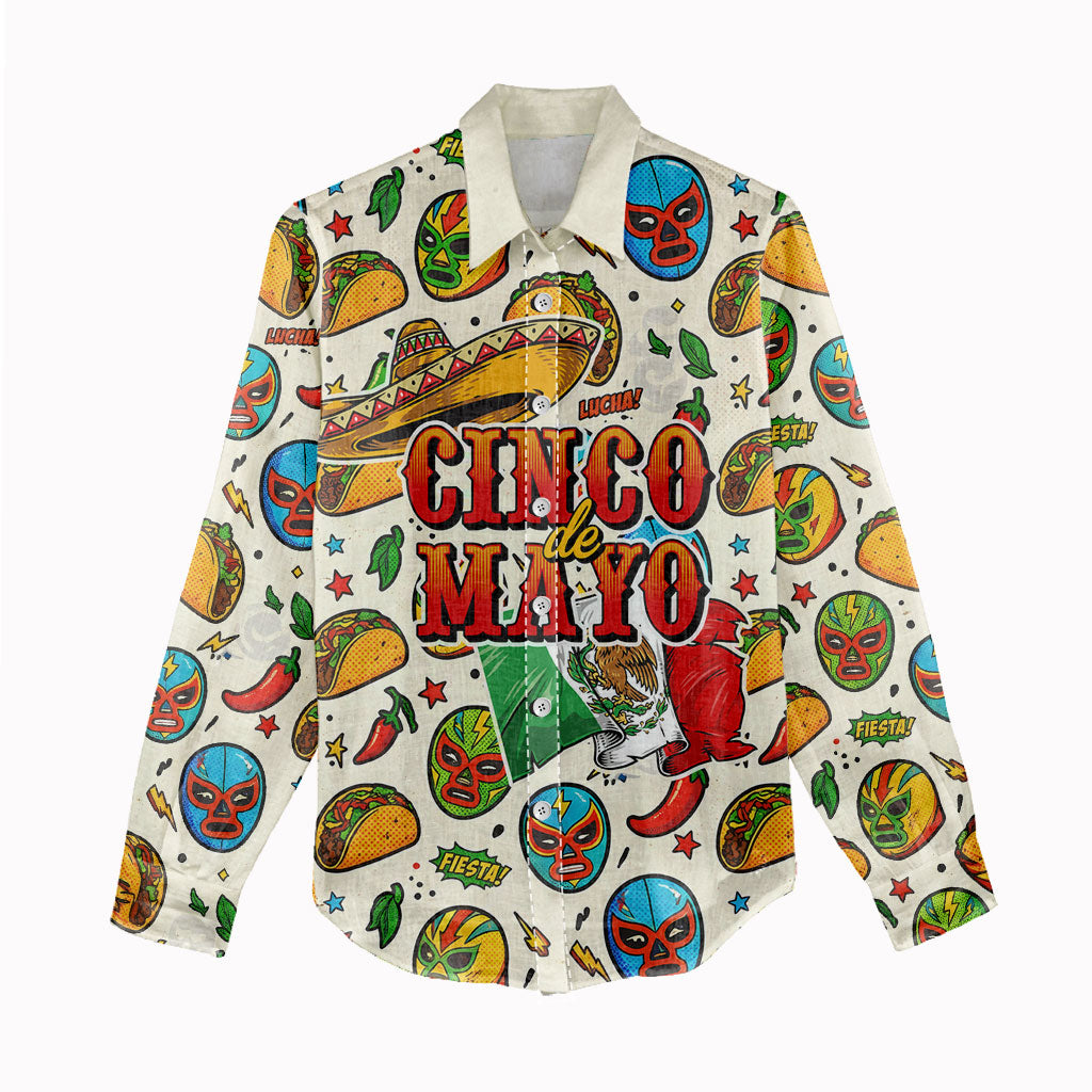 Cinco De Mayo Women Casual Shirt Lucha Libre Wrestler - Pop Art Comic Style Mexican Fiesta Taco