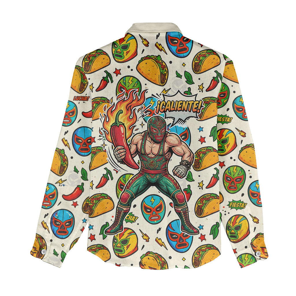 Cinco De Mayo Women Casual Shirt Lucha Libre Wrestler - Pop Art Comic Style Mexican Fiesta Taco