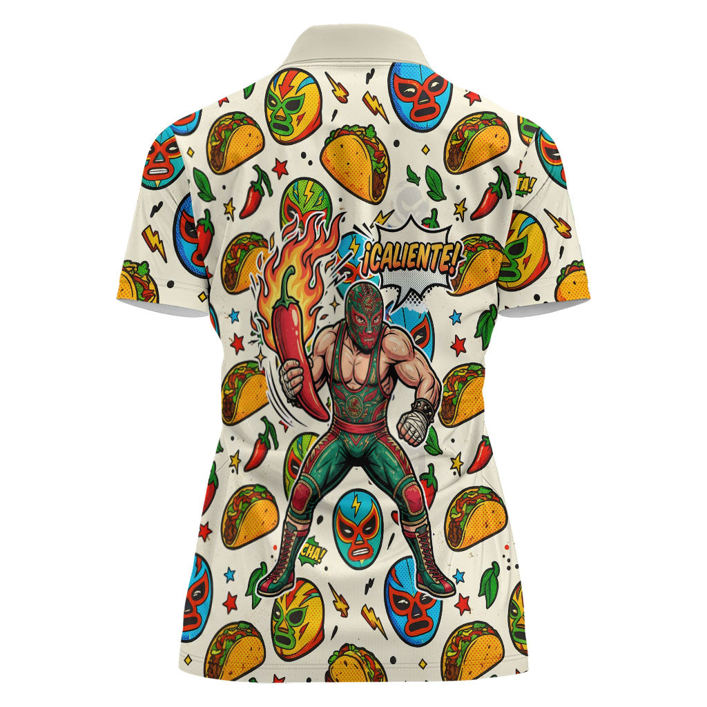 Cinco De Mayo Women Polo Shirt Lucha Libre Wrestler - Pop Art Comic Style Mexican Fiesta Taco