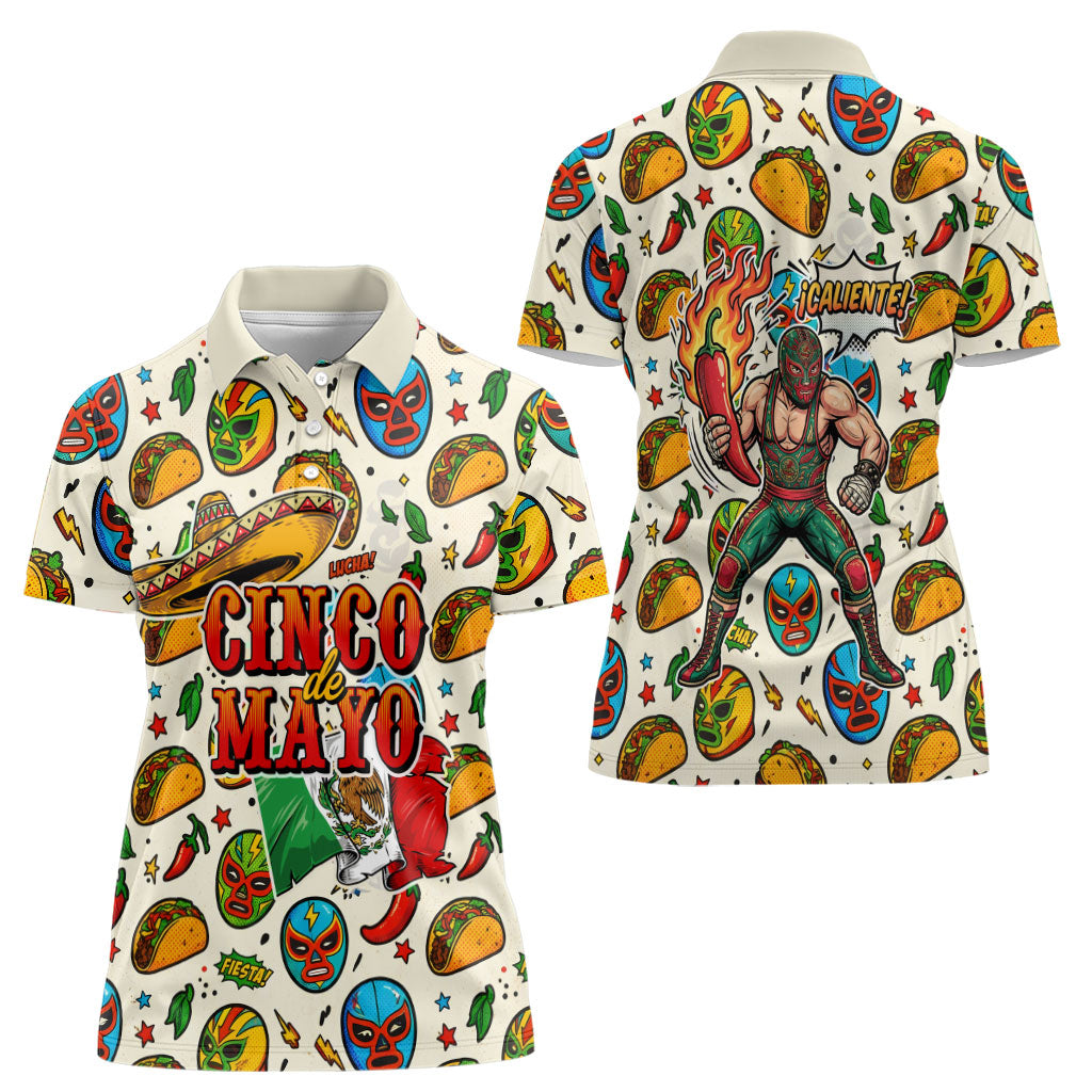 Cinco De Mayo Women Polo Shirt Lucha Libre Wrestler - Pop Art Comic Style Mexican Fiesta Taco