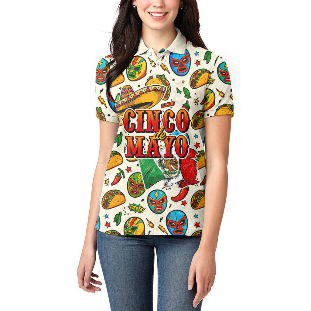 Cinco De Mayo Women Polo Shirt Lucha Libre Wrestler - Pop Art Comic Style Mexican Fiesta Taco