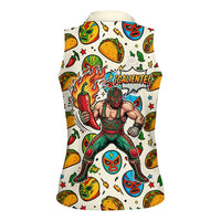 Cinco De Mayo Women Sleeveless Polo Shirt Lucha Libre Wrestler - Pop Art Comic Style Mexican Fiesta Taco