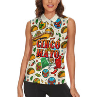 Cinco De Mayo Women Sleeveless Polo Shirt Lucha Libre Wrestler - Pop Art Comic Style Mexican Fiesta Taco