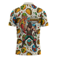 Cinco De Mayo Zipper Polo Shirt Lucha Libre Wrestler - Pop Art Comic Style Mexican Fiesta Taco