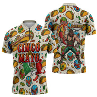 Cinco De Mayo Zipper Polo Shirt Lucha Libre Wrestler - Pop Art Comic Style Mexican Fiesta Taco