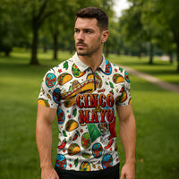 Cinco De Mayo Zipper Polo Shirt Lucha Libre Wrestler - Pop Art Comic Style Mexican Fiesta Taco