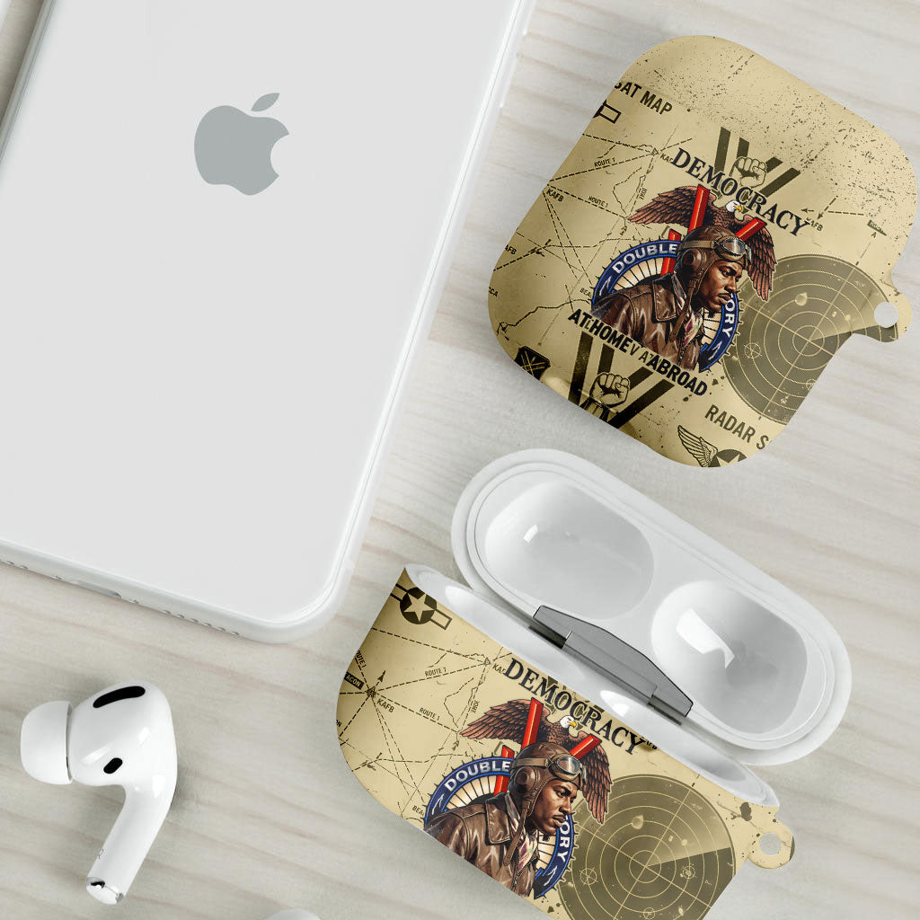 Double V Campaign Tuskegee Airmen AirPods Case Vintage Military Aviation P-51 Mustang World War II Art