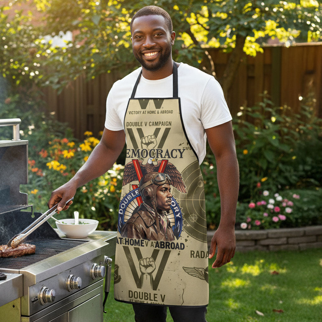 Double V Campaign Tuskegee Airmen Apron Vintage Military Aviation P-51 Mustang World War II Art