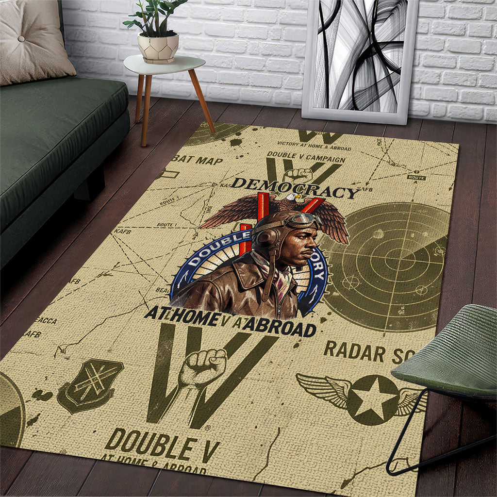 Double V Campaign Tuskegee Airmen Area Rug Vintage Military Aviation P-51 Mustang World War II Art